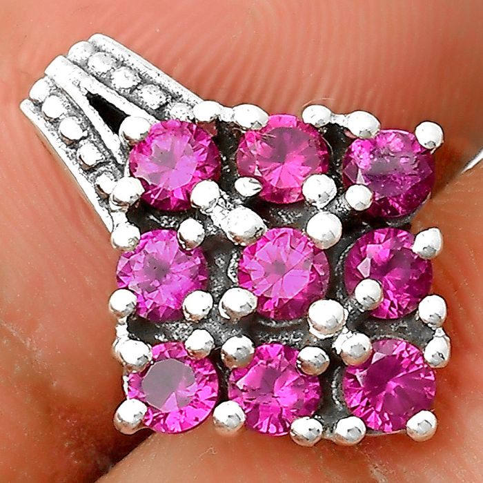 Lab Created Pink Rubellite & Lab Created Pink Rubellite Pendant SDP135641 P-1094, 3x3 mm