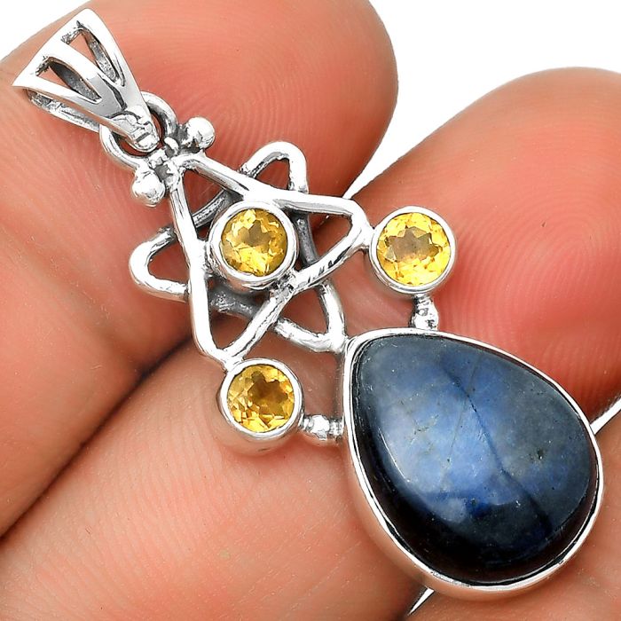 Natural Blue Fire Labradorite & Citrine Pendant SDP135656 P-1095, 12x16 mm