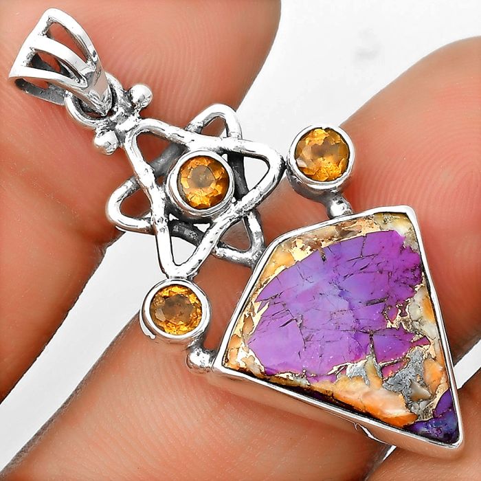 Spiny Oyster Turquoise & Citrine Pendant SDP135665 P-1095, 18x19 mm