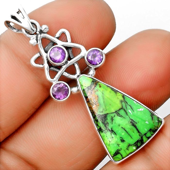 Green Matrix Turquoise & Amethyst Pendant SDP135676 P-1095, 15x22 mm