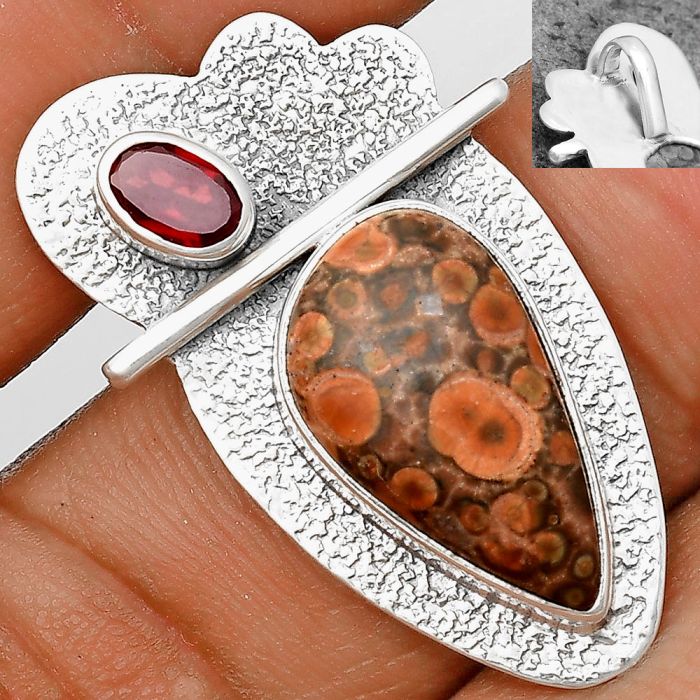 Natural Poppy Jasper & Garnet Pendant SDP136101 P-1338, 10x18 mm