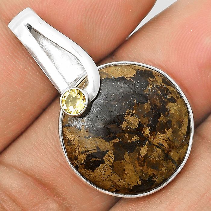 Natural Bronzite & Citrine Pendant SDP136182 P-1606, 20x20 mm