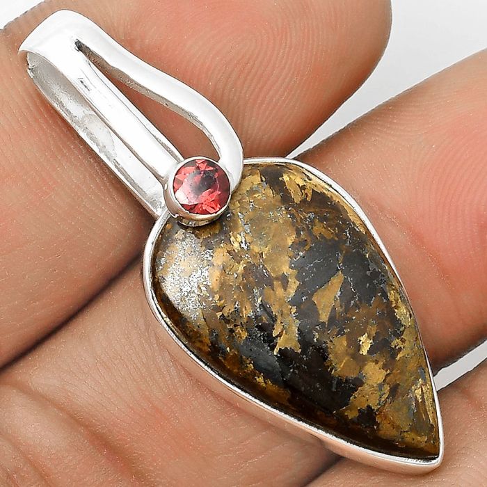 Natural Bronzite & Garnet Pendant SDP136186 P-1606, 16x25 mm