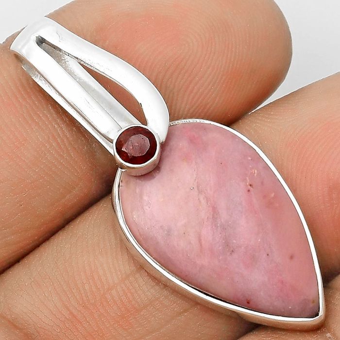 Natural Pink Tulip Quartz & Garnet Pendant SDP136187 P-1606, 15x24 mm