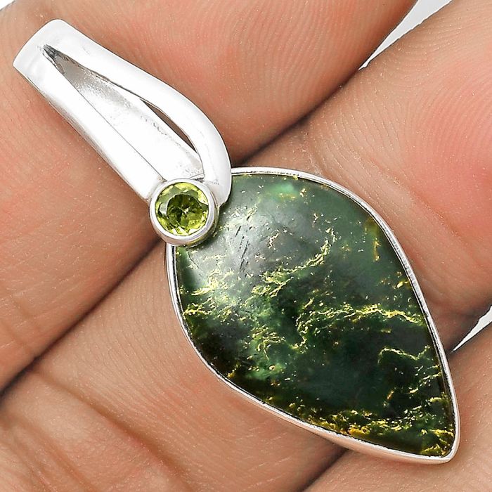 Natural Green Fuchsite & Citrine Pendant SDP136190 P-1606, 15x25 mm