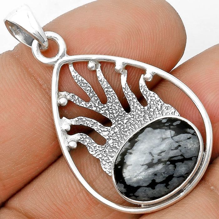 Natural Snow Flake Obsidian Pendant SDP136212 P-1209, 11x15 mm