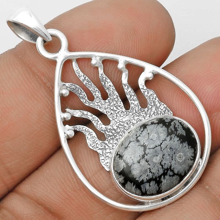 Natural Snow Flake Obsidian Pendant SDP136220 P-1209, 12x16 mm