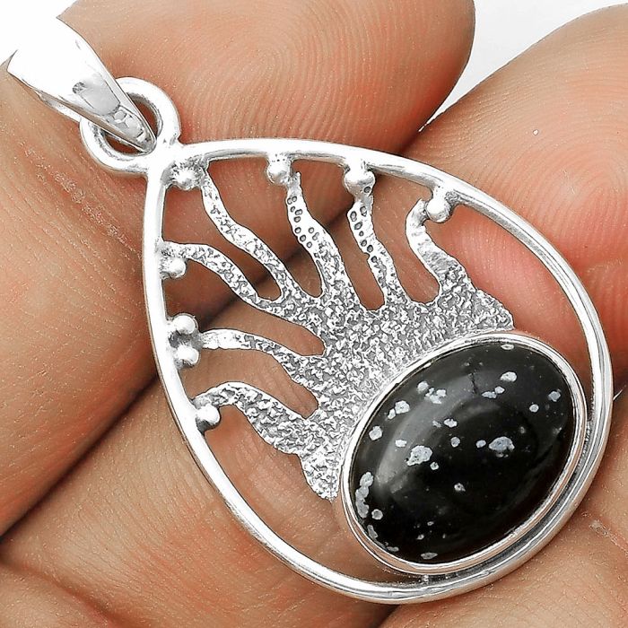 Natural Snow Flake Obsidian Pendant SDP136226 P-1209, 10x14 mm