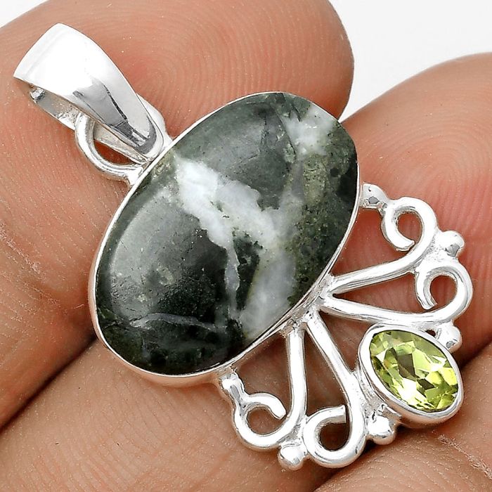 Natural Serpentine & Peridot Pendant SDP136258 P-1594, 11x18 mm