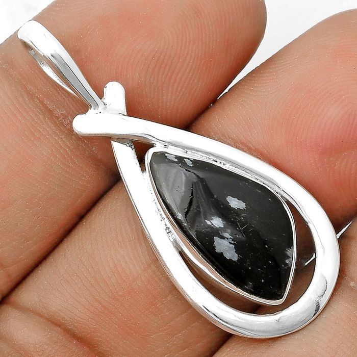 Natural Snow Flake Obsidian Pendant SDP136259 P-1314, 10x19 mm