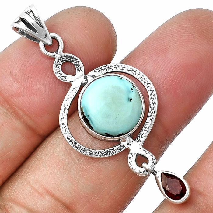 Natural Rare Turquoise Nevada Aztec Mt and Garnet Pendant SDP137482 P-1115, 11x11 mm