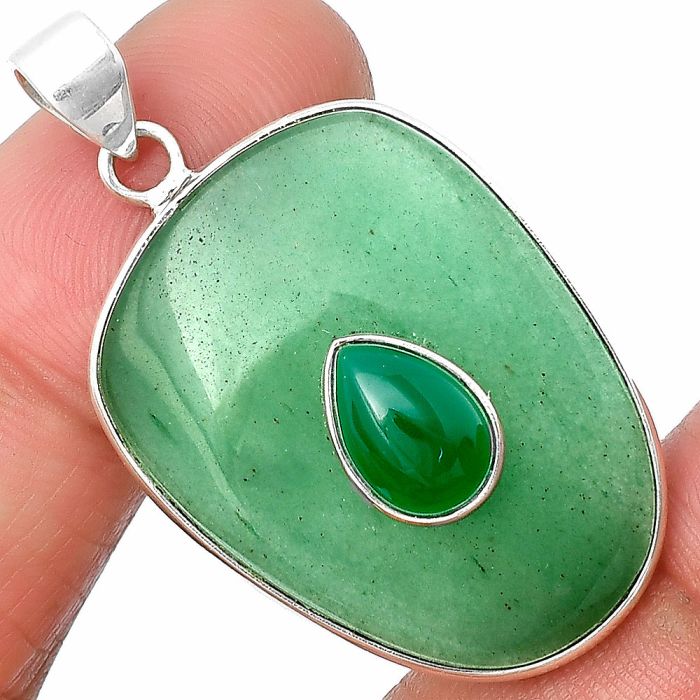 Green Aventurine and Green Onyx Pendant SDP138003 P-1323, 22x30 mm