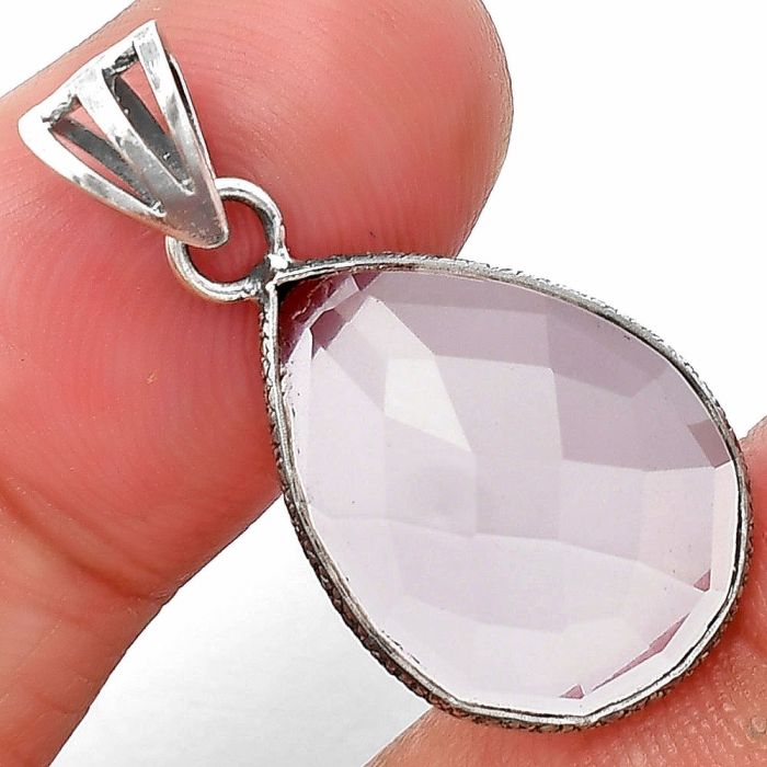 Rose Quartz Checker Pendant SDP138267 P-1001, 14x19 mm