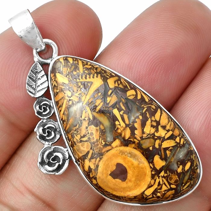 Floral - Coquina Fossil Jasper Pendant SDP138935 P-1070, 18x33 mm