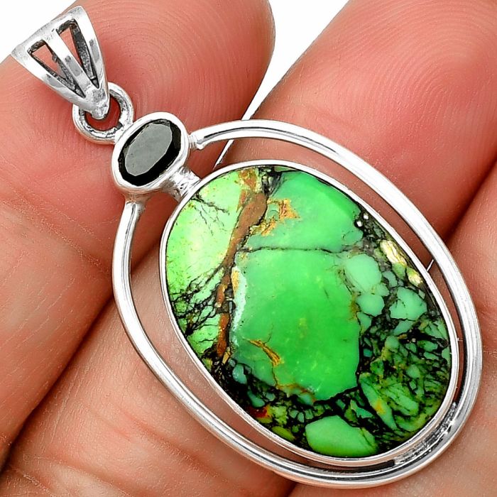 Green Matrix Turquoise and Black Onyx Pendant SDP139211 P-1005, 16x23 mm