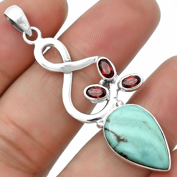 Natural Rare Turquoise Nevada Aztec Mt and Garnet Pendant SDP139388 P-1118, 12x19 mm