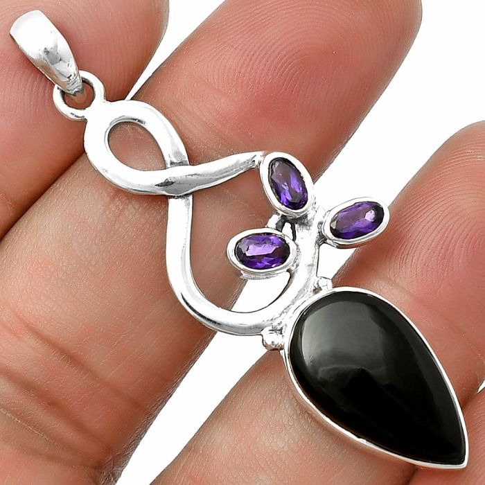 Black Onyx and Amethyst Pendant SDP139402 P-1118, 11x18 mm