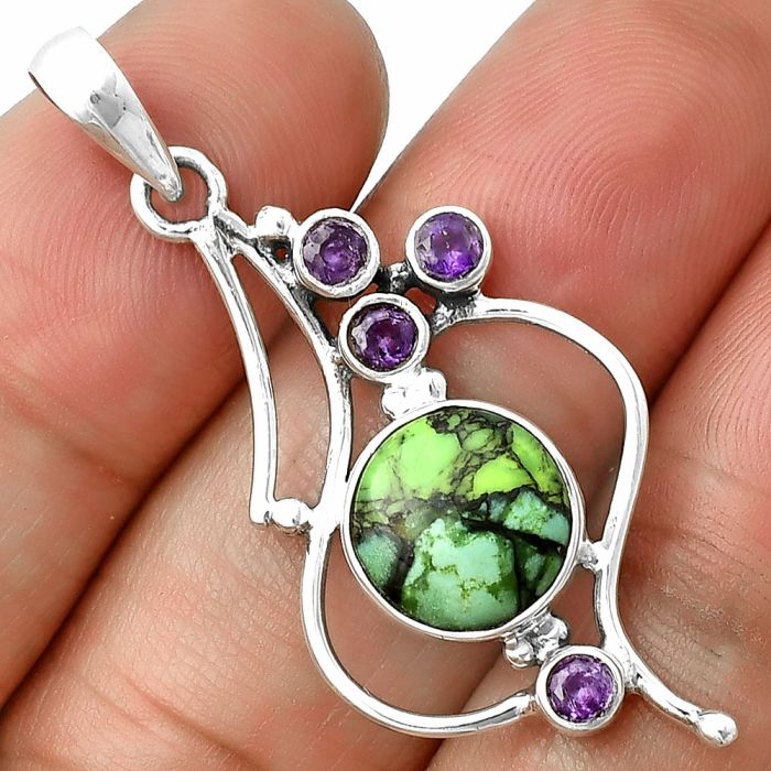 Green Matrix Turquoise and Amethyst Pendant SDP139440 P-1037, 10x10 mm