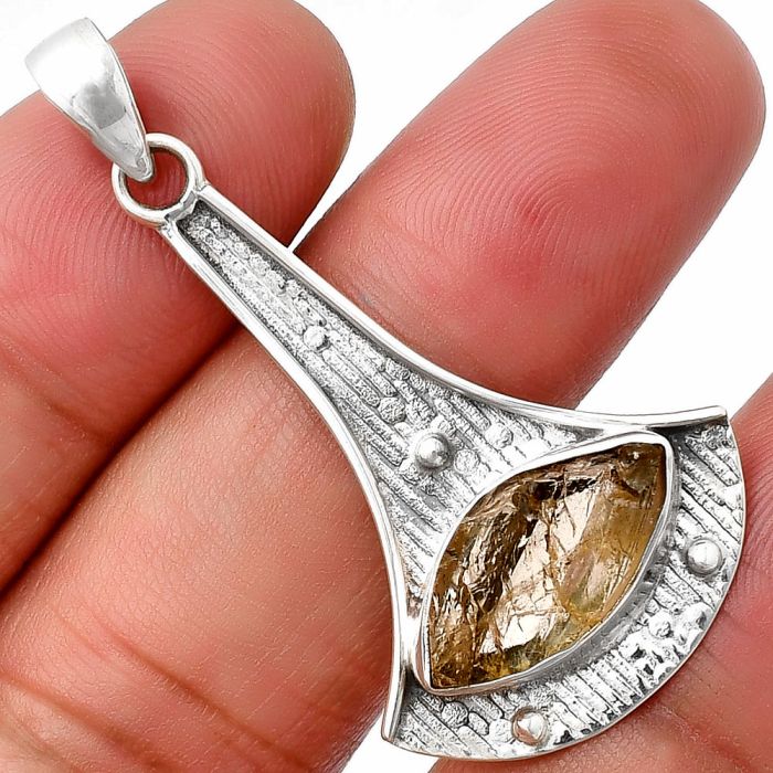 Yellow Scapolite Rough Pendant SDP140255 P-1195, 9x17 mm