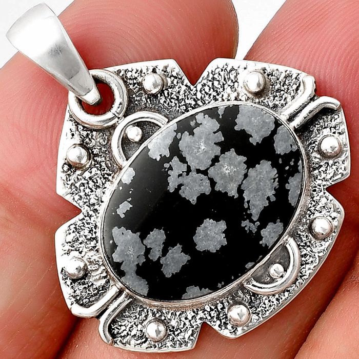 Snow Flake Obsidian Pendant SDP140319 P-1390, 13x18 mm