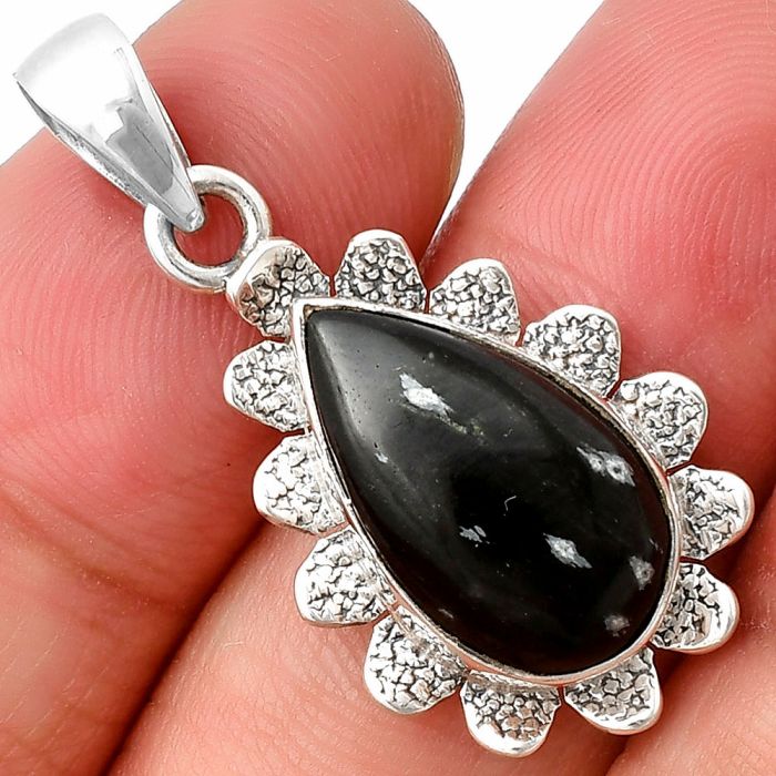 Snow Flake Obsidian Pendant SDP140379 P-1205, 10x18 mm