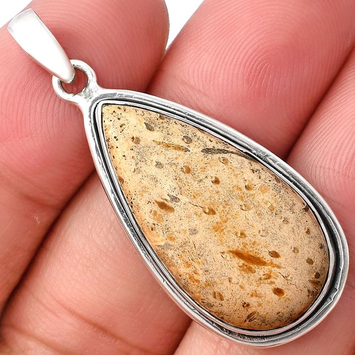 Palm Root Fossil Agate Pendant SDP140441 P-1050, 15x29 mm