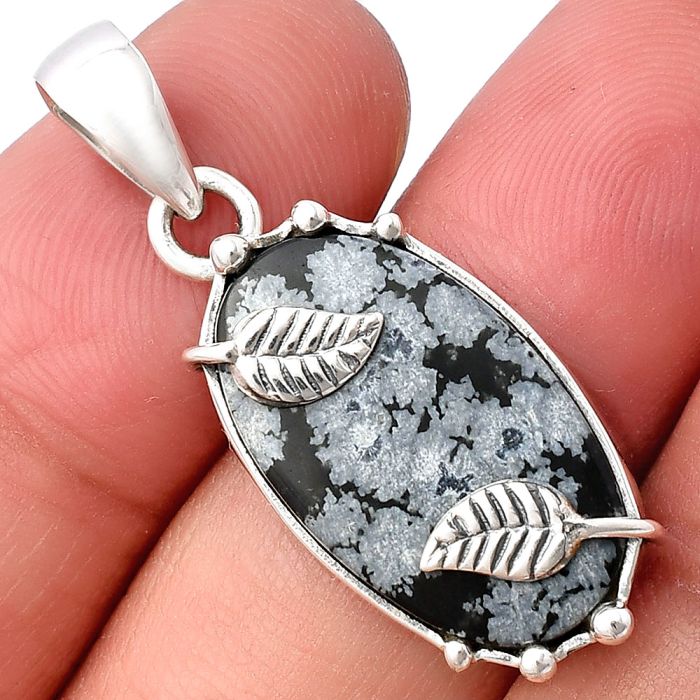 Snow Flake Obsidian Pendant SDP140581 P-1226, 13x22 mm