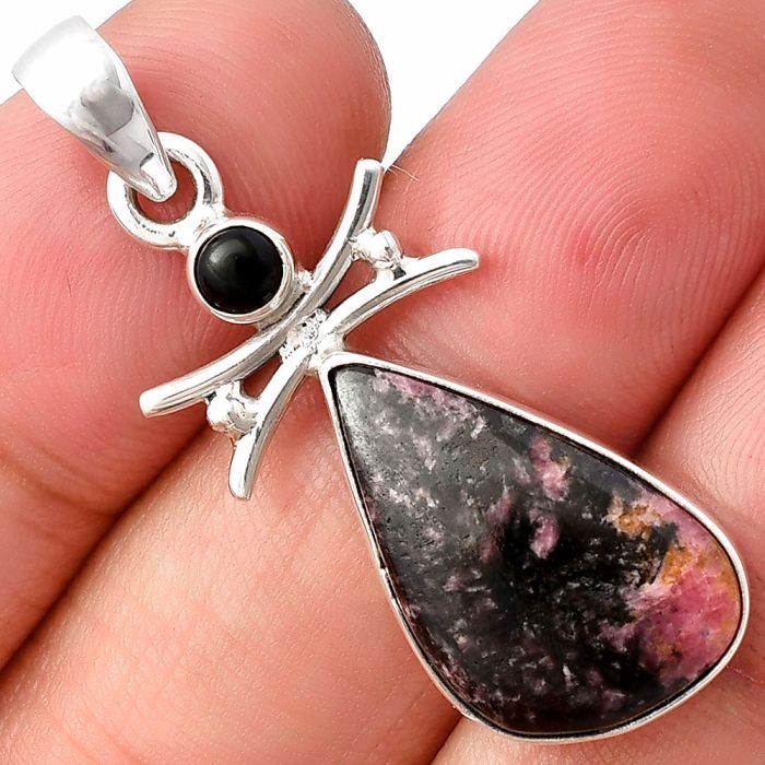 Rhodonite and Black Onyx Pendant SDP140761 P-1243, 12x21 mm