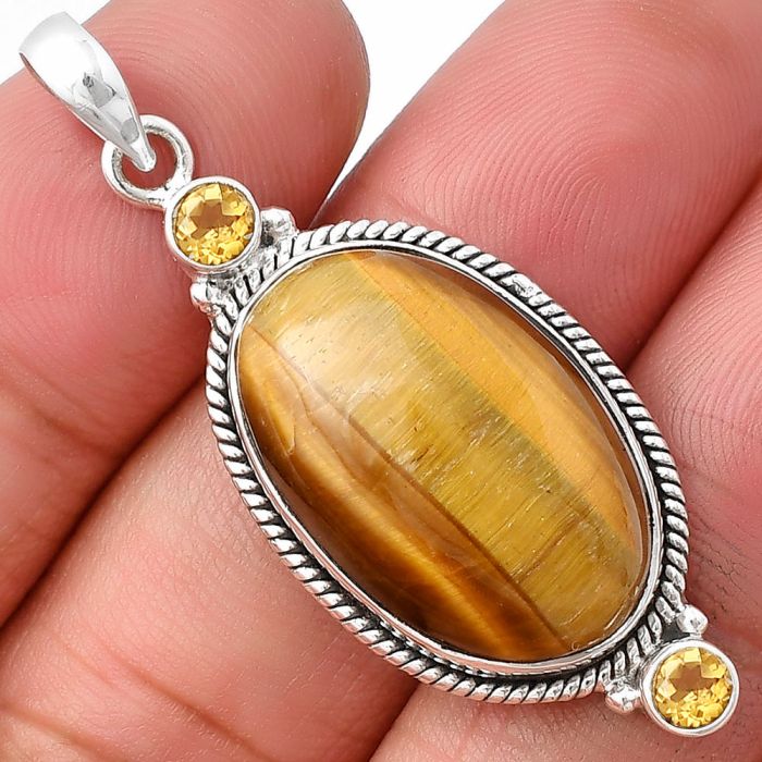 Tiger Eye and Citrine Pendant SDP140892 P-1023, 15x23 mm