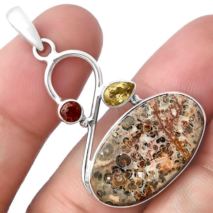 Leopard Skin Jasper, Citrine & Garnet Pendant SDP141158 P-1027, 14x24 mm