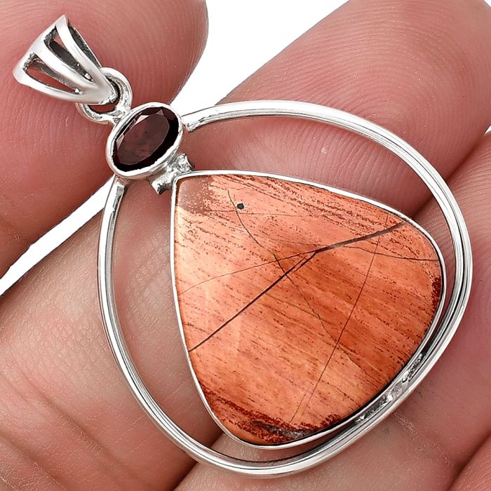 Snake Skin Jasper and Garnet Pendant SDP141350 P-1005, 20x21 mm