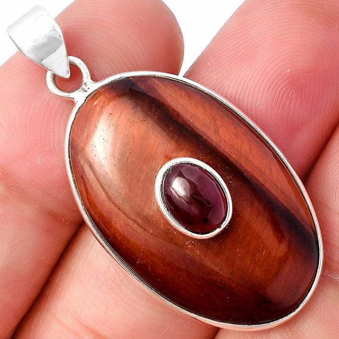 Red Tiger Eye and Garnet Pendant SDP141480 P-1323, 19x30 mm