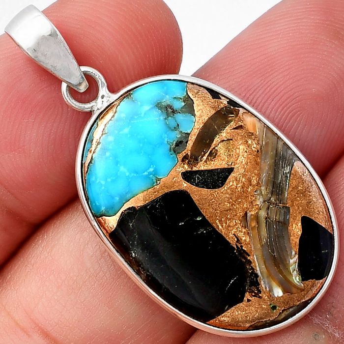Shell In Black Blue Turquoise Pendant SDP142692 P-1001, 19x26 mm