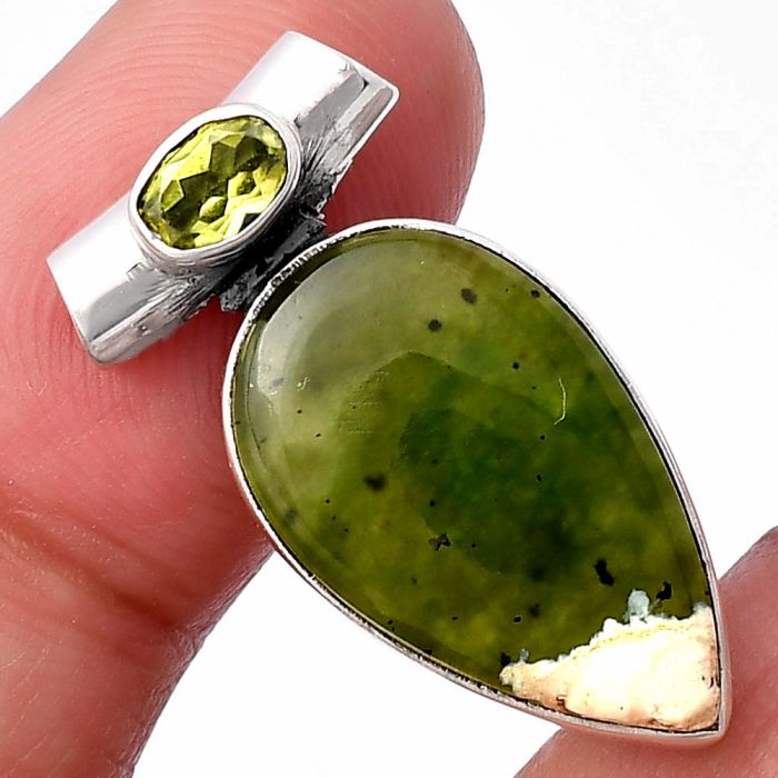 Chrome Chalcedony and Peridot Pendant SDP142772 P-1300, 12x21 mm