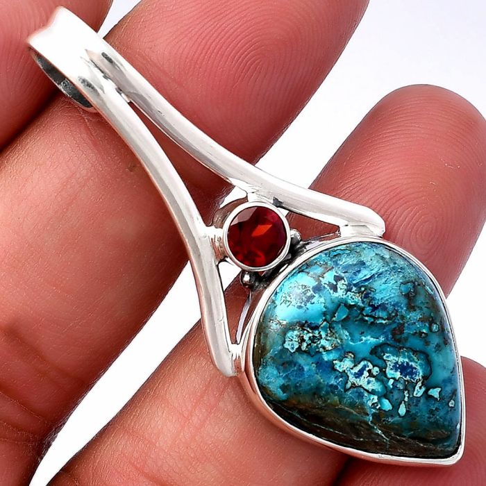 Shattuckite and Garnet Pendant SDP142947 P-1006, 18x21 mm