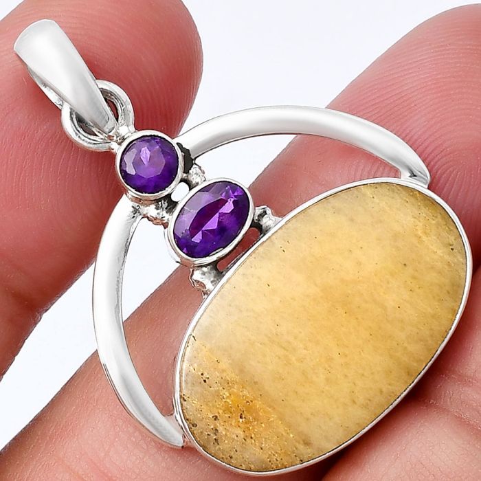 Honey Aragonite and Amethyst Pendant SDP143085 P-1129, 14x23 mm