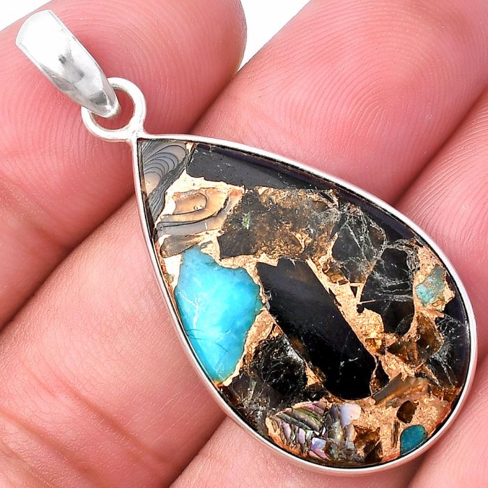 Shell In Black Blue Turquoise Pendant SDP143426 P-1001, 19x31 mm