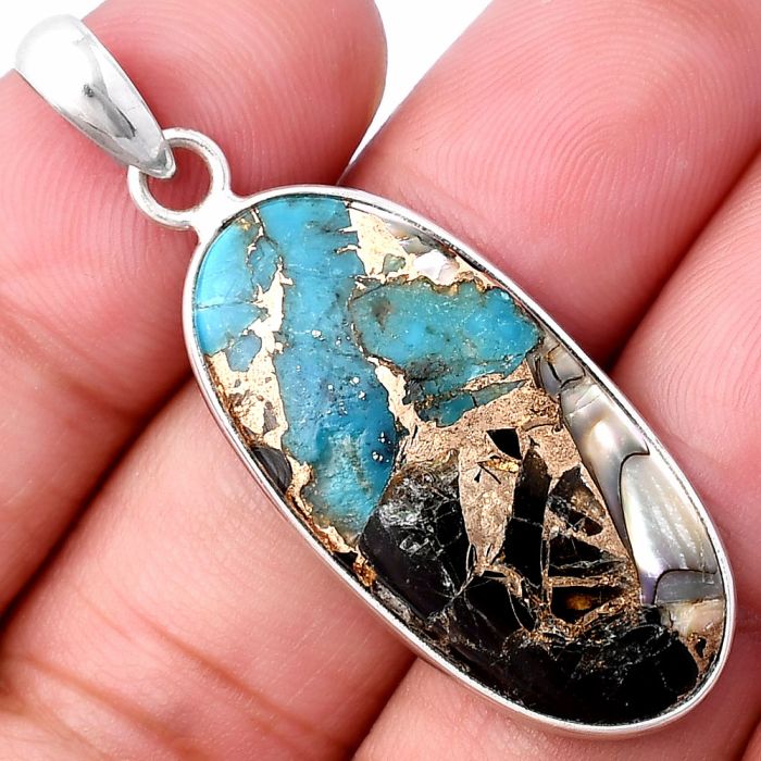 Shell In Black Blue Turquoise Pendant SDP143438 P-1001, 15x32 mm