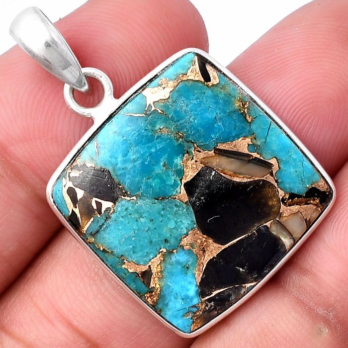 Shell In Black Blue Turquoise Pendant SDP143465 P-1001, 22x22 mm