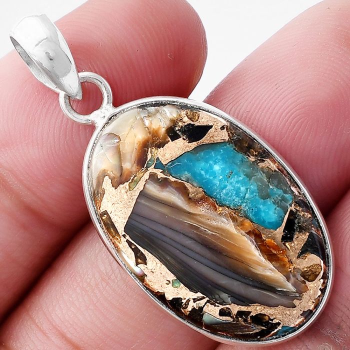 Shell In Black Blue Turquoise Pendant SDP143519 P-1001, 17x26 mm