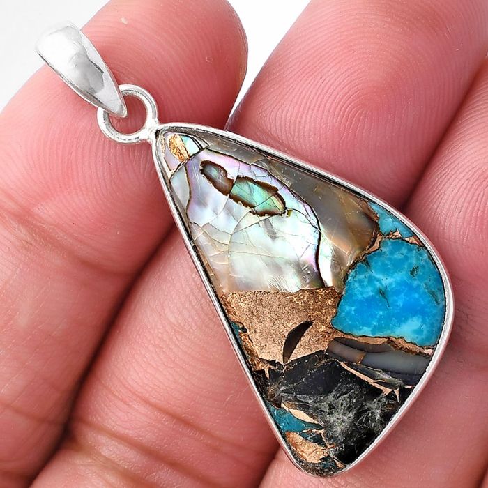 Shell In Black Blue Turquoise Pendant SDP143574 P-1001, 17x31 mm