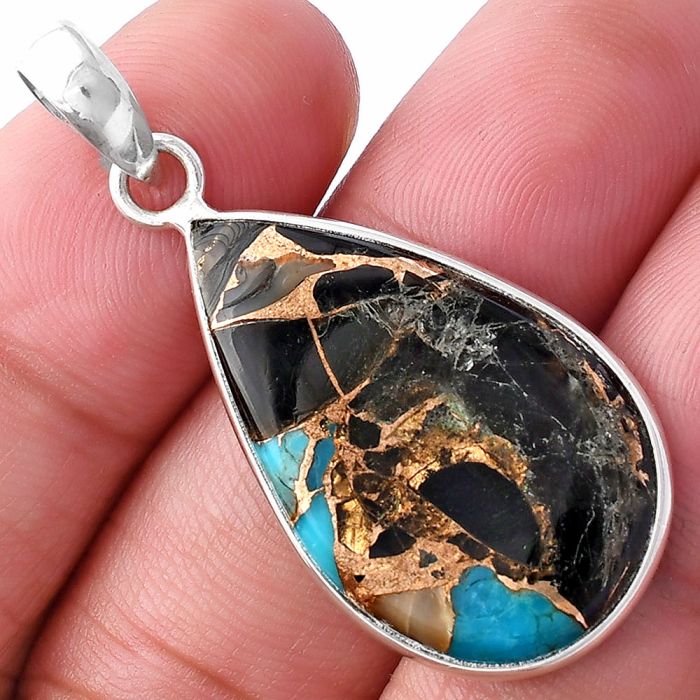 Shell In Black Blue Turquoise Pendant SDP143640 P-1001, 18x29 mm