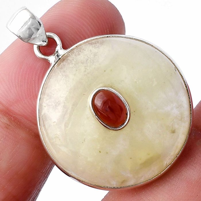 Australian Prehnite and Garnet Pendant SDP143685 P-1323, 24x24 mm