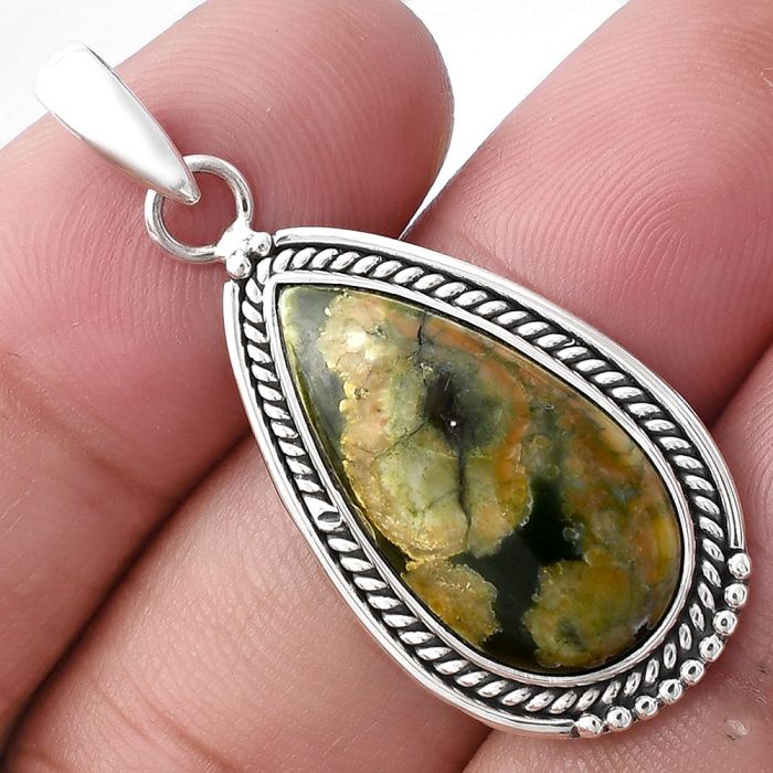 Rhyolite - Rainforest Jasper Pendant SDP143764 P-1511, 12x22 mm