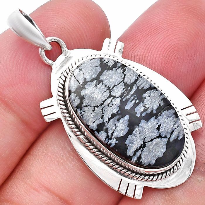 Snow Flake Obsidian Pendant SDP144040 P-1463, 13x23 mm