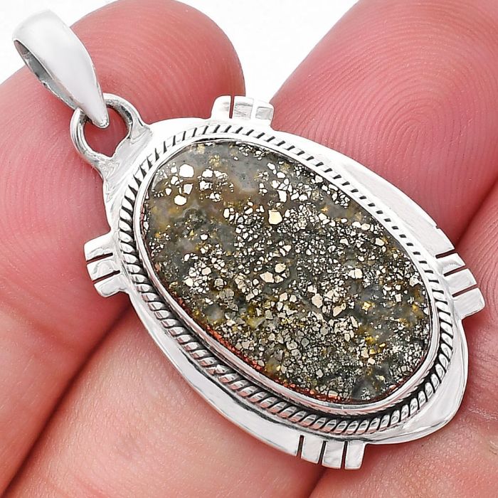 Nipomo Marcasite Agate Pendant SDP144059 P-1463, 13x22 mm