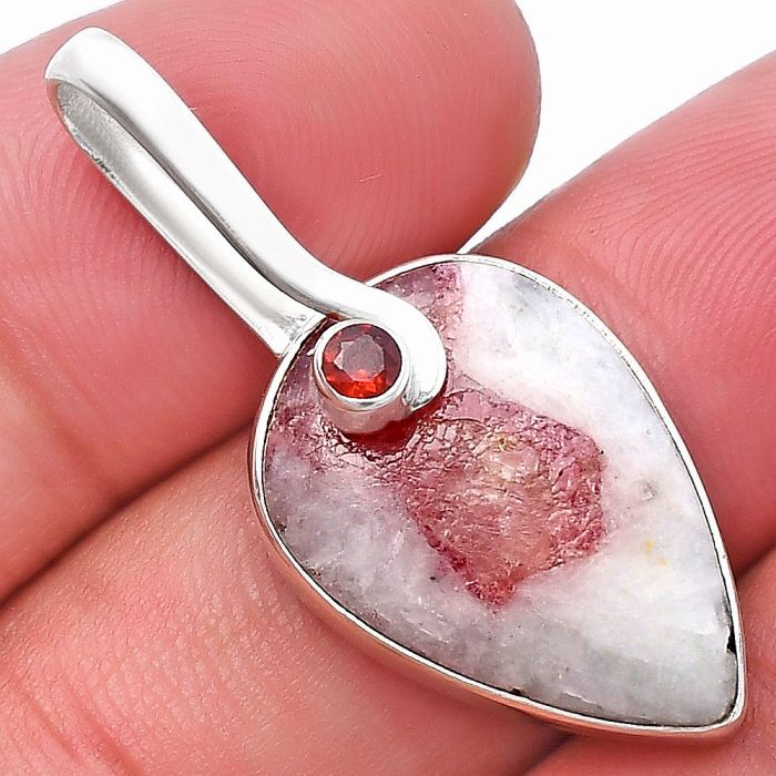 Pink Tourmaline in Quartz and Garnet Pendant SDP144118 P-1251, 14x20 mm