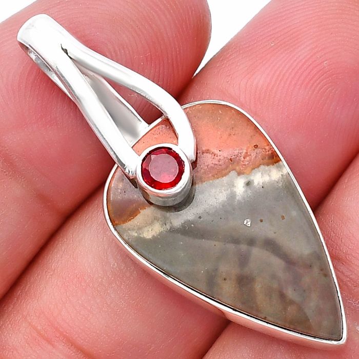 Polygram Jasper and Garnet Pendant SDP144249 P-1251, 16x25 mm