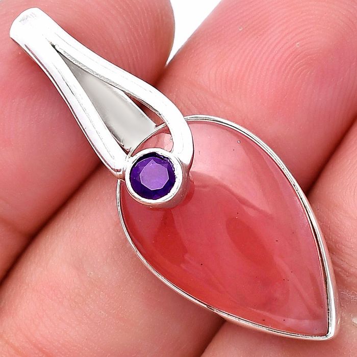 Guava Quartz and Amethyst Pendant SDP144253 P-1251, 13x22 mm