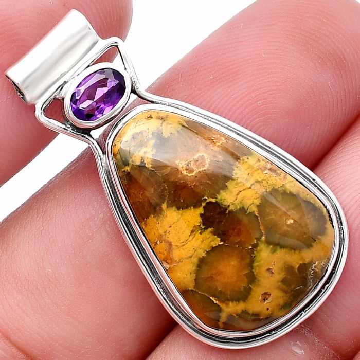 Ocean Jasper and Amethyst Pendant SDP144334 P-1130, 16x22 mm